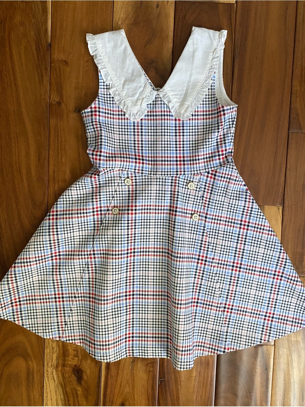Janie and Jack Girl's White Collared Plaid Dress Size 7